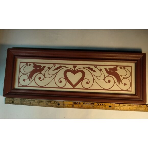 Framed Wooden Folk Art Heart Bird Wall Hanging - Picture 7 of 9